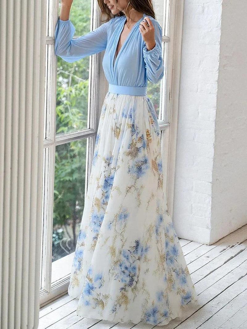 Madeleine | Abito Maxi V-Neck con Stampa Floreale Stupefacente