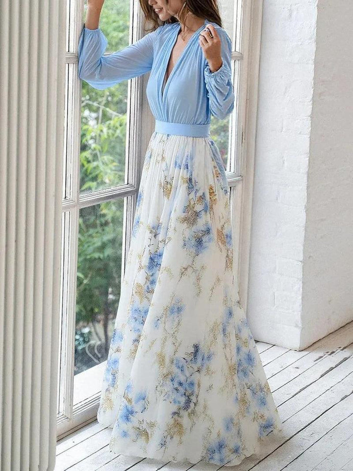 Madeleine | Abito Maxi V-Neck con Stampa Floreale Stupefacente