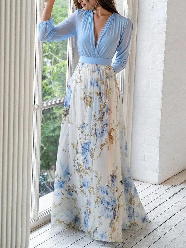 Madeleine | Abito Maxi V-Neck con Stampa Floreale Stupefacente