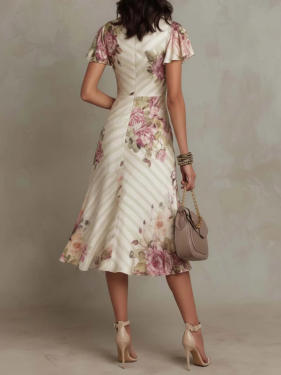 Margaret | Vestito Midi in Raso Floreale Vintage
