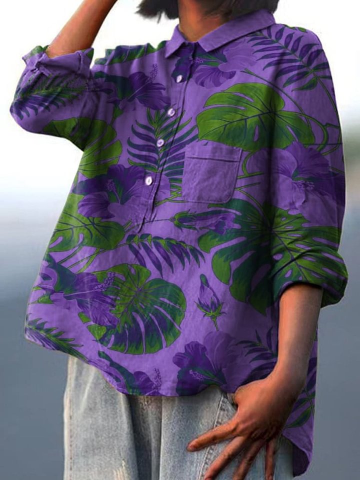 Isaline | Camicia Casual con Stampa Foglie Tropicali per Donne