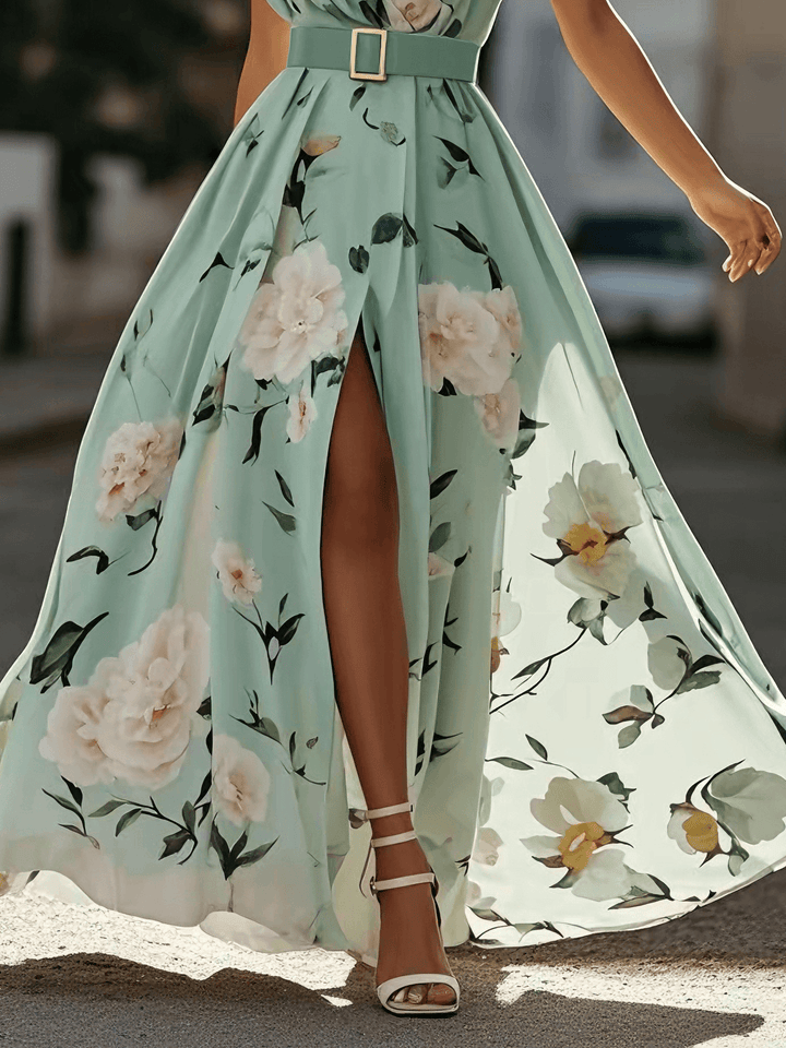 Julie | Abito Maxi Chiffon Verde Chiaro a Spalla Unica