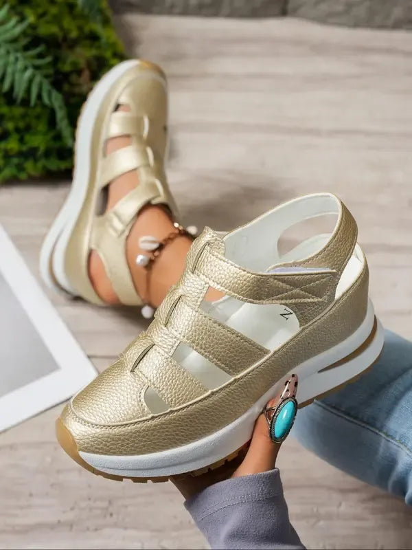 Sandali Confortevoli con Tacco per Donne con Chiusura in Velcro