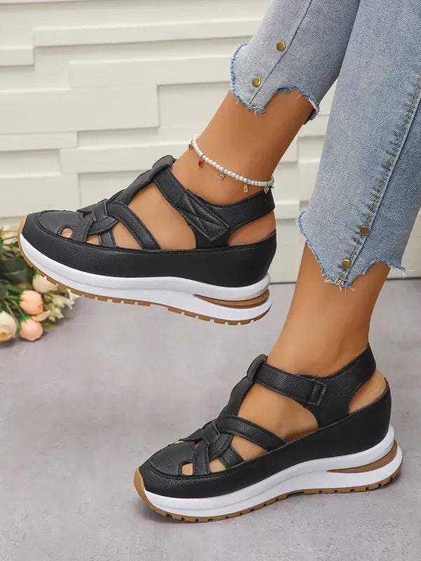 Sandali Confortevoli con Tacco per Donne con Chiusura in Velcro