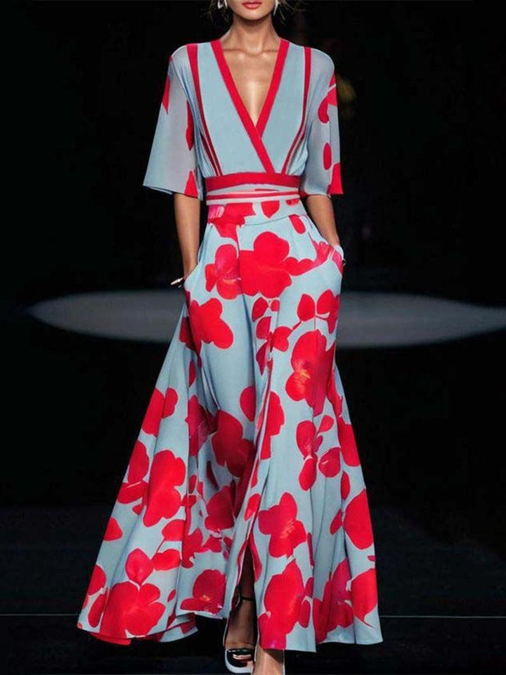 Lea | Abito Maxi Elegante a Maniche Medie Glam da Spiaggia