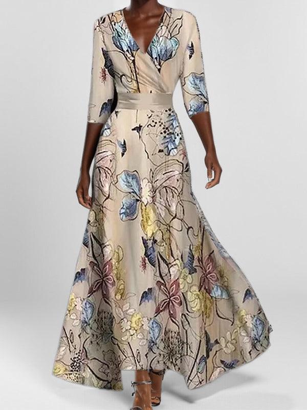 Lea | Abito Maxi Elegante a Maniche Medie Glam da Spiaggia