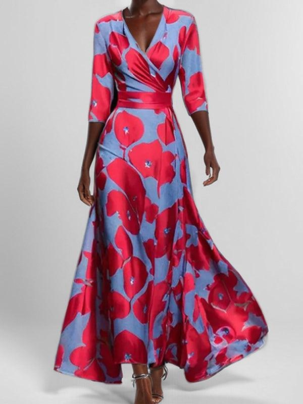 Lea | Abito Maxi Elegante a Maniche Medie Glam da Spiaggia
