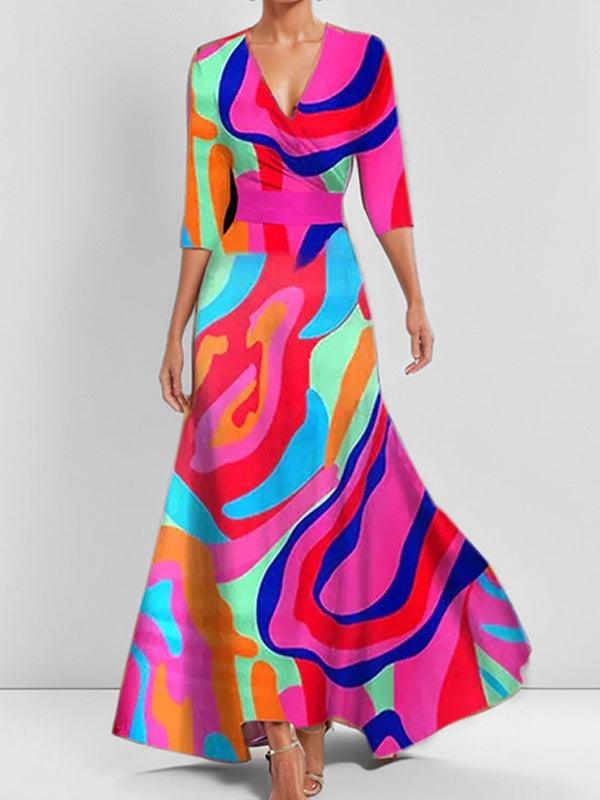 Lea | Abito Maxi Elegante a Maniche Medie Glam da Spiaggia