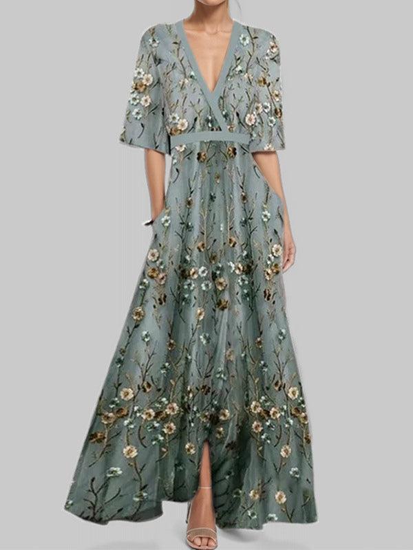 Lea | Abito Maxi Elegante a Maniche Medie Glam da Spiaggia