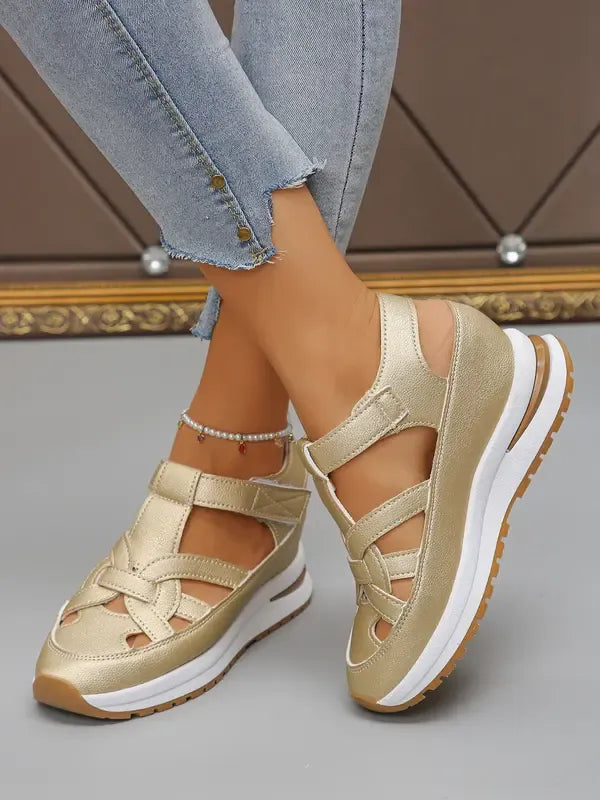 Sandali Confortevoli con Tacco per Donne con Chiusura in Velcro