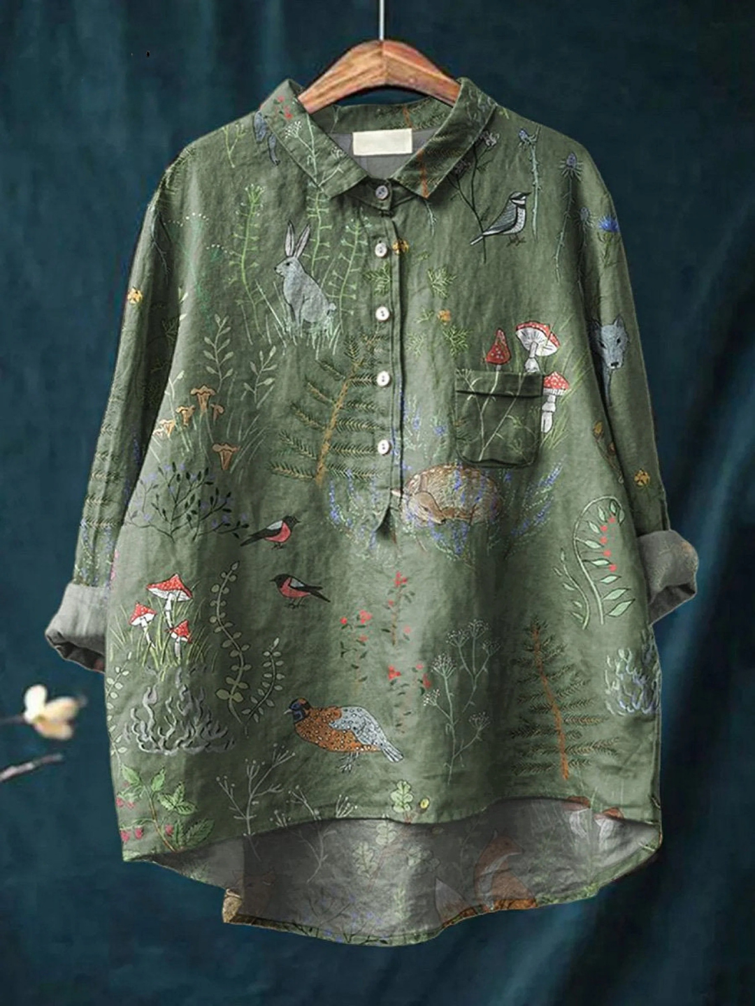 Averill | Camicia Casual da Donna con Motivo Ripetuto di Bosco e Animali