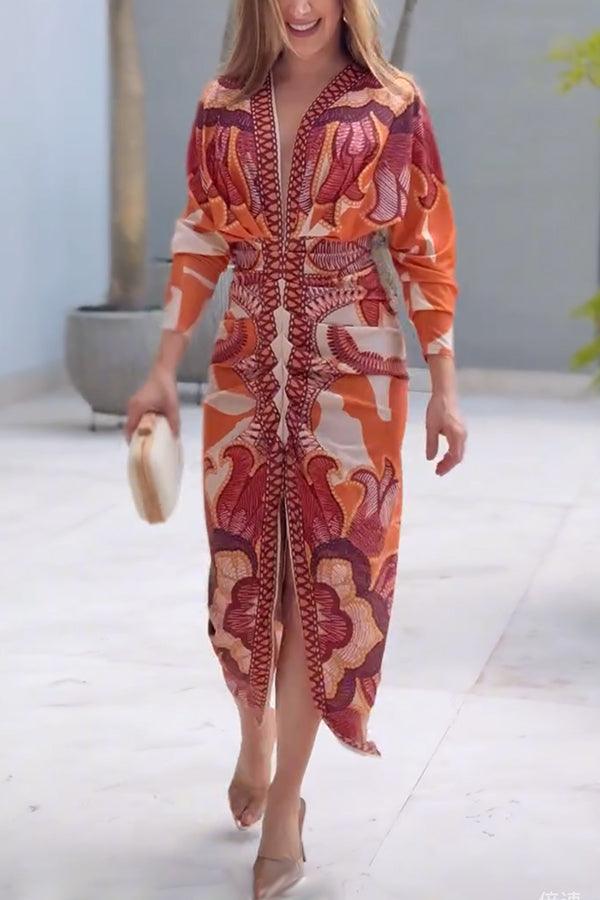 Eva | Vestito Midi Dolman con Stampa Unica Sun Escape