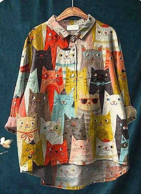 Milo | Blusa Casual da Donna con Stampa Artistica di Gatto