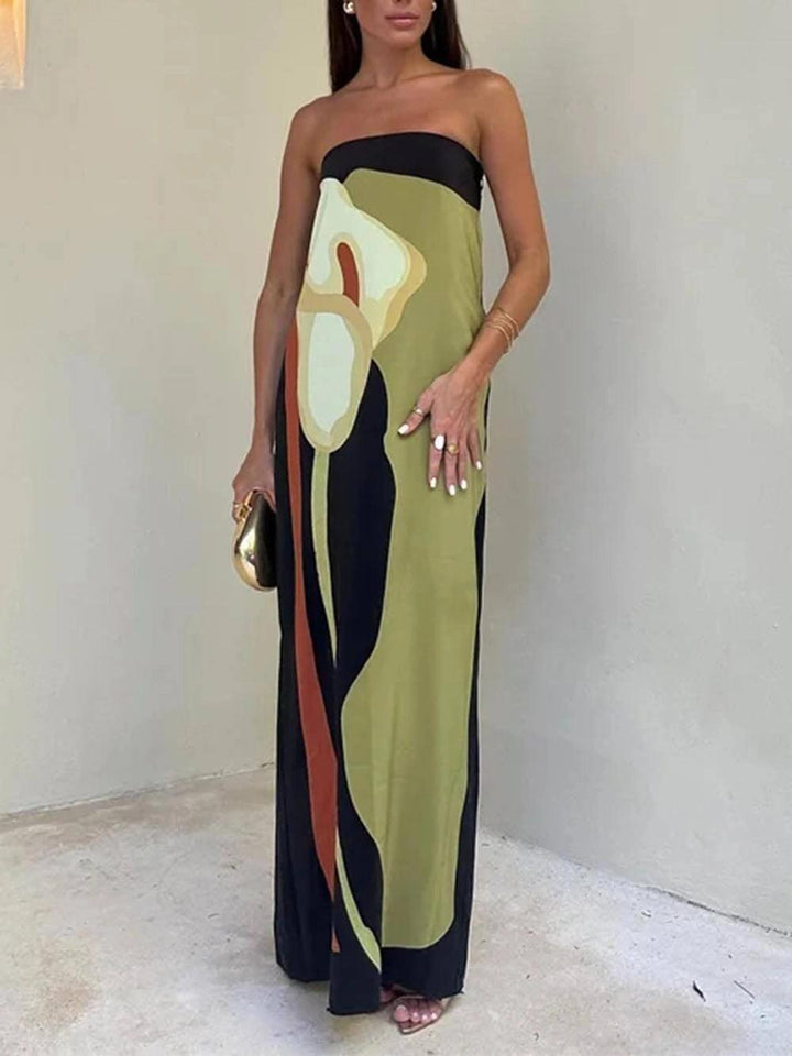 Joan | Abito da festa maxi stampato senza maniche in stile costiero