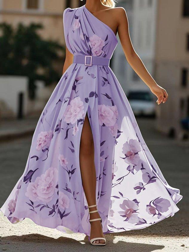 Julie | Abito Maxi Chiffon Verde Chiaro a Spalla Unica