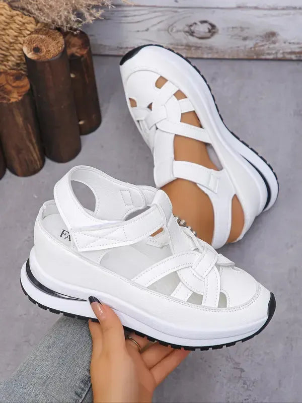 Sandali Confortevoli con Tacco per Donne con Chiusura in Velcro