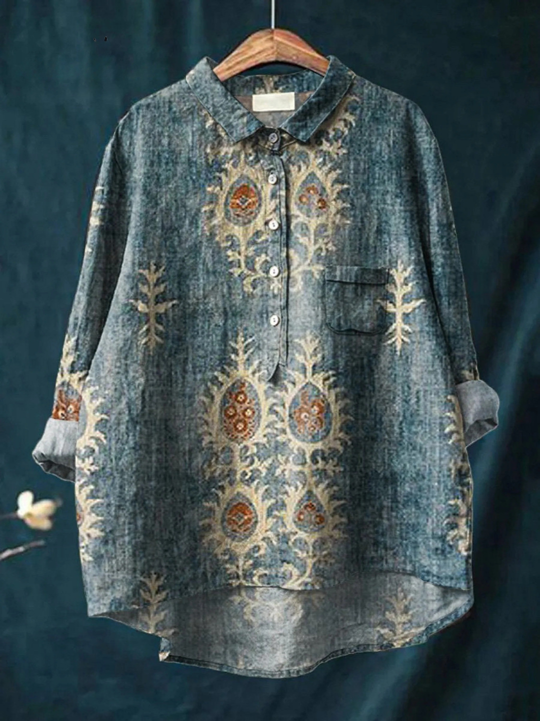 Nina | Camicia Casual Vintage Etnica con Stampa Floreale per Donna