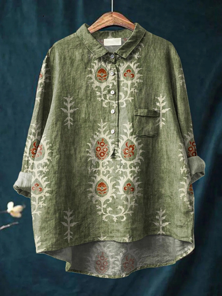 Nina | Camicia Casual Vintage Etnica con Stampa Floreale per Donna