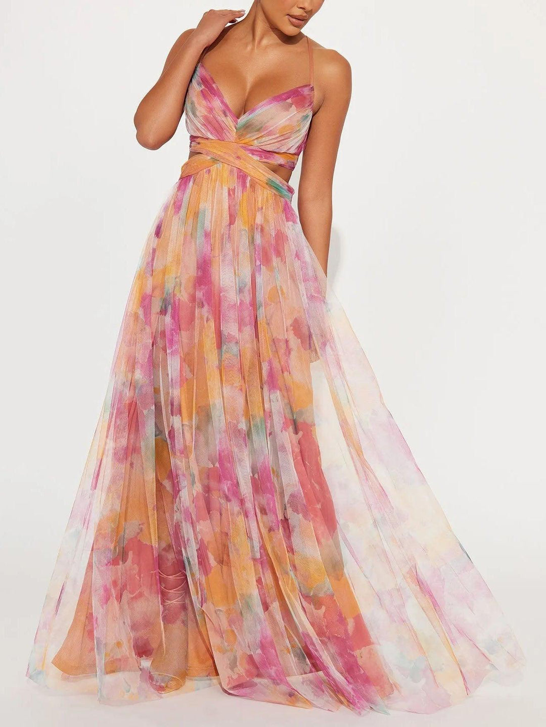 Karen | Vestito Maxi a V con Stampa Floreale
