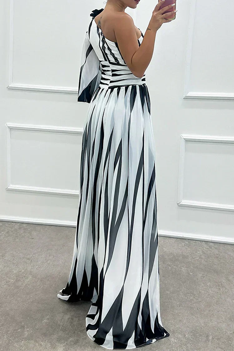 Shiloh - Abito Maxi Elegante a Righe con Una Spalla