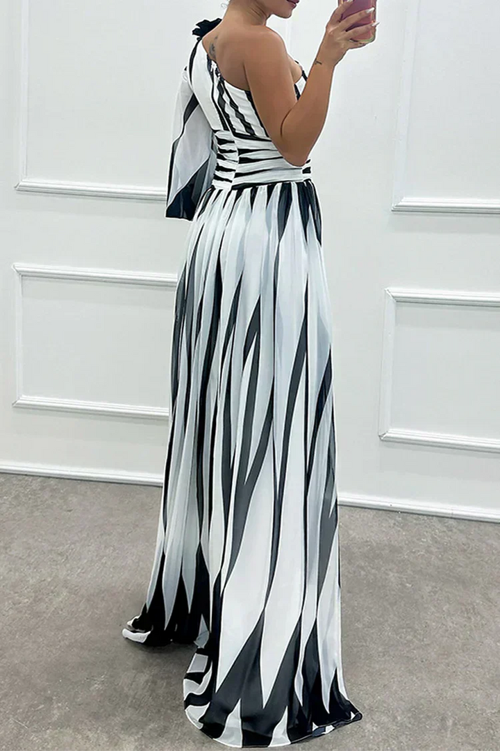 Shiloh - Abito Maxi Elegante a Righe con Una Spalla