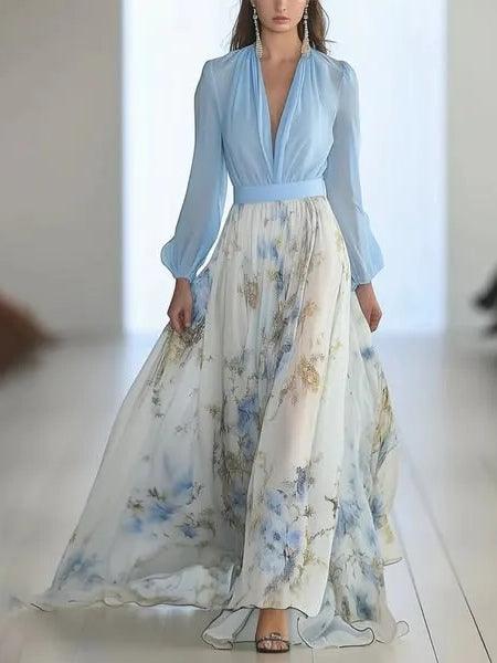 Madeleine | Abito Maxi V-Neck con Stampa Floreale Stupefacente