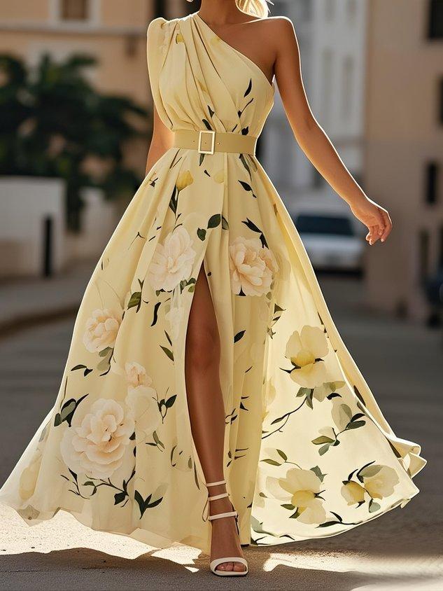 Julie | Abito Maxi Chiffon Verde Chiaro a Spalla Unica