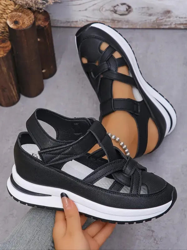 Sandali Confortevoli con Tacco per Donne con Chiusura in Velcro