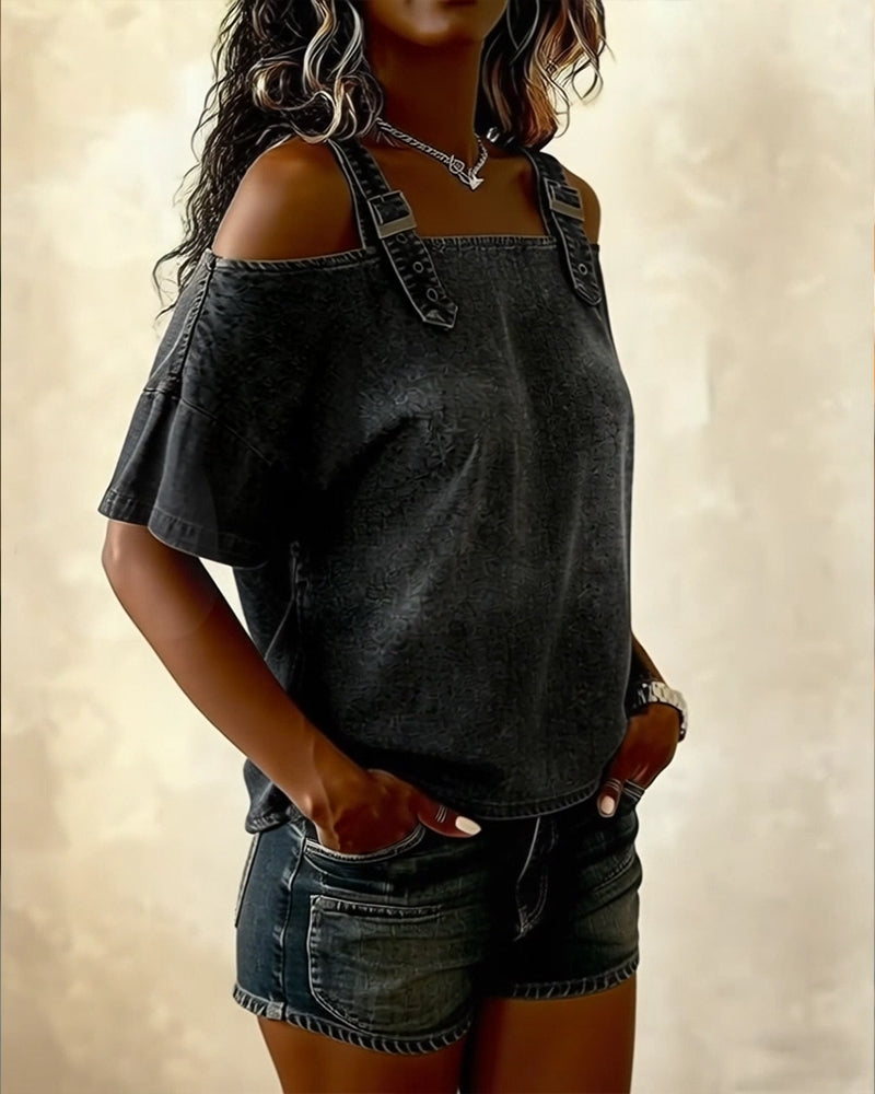 Chemisier Off-Shoulder Con Spalline in Denim