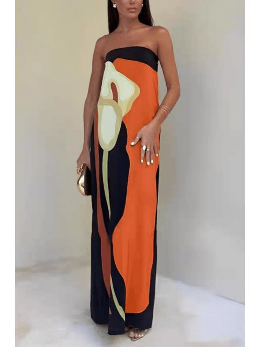 Joan | Abito da festa maxi stampato senza maniche in stile costiero