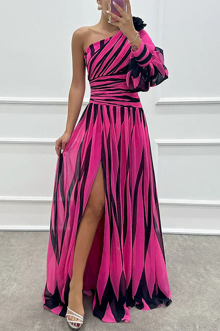 Shiloh - Abito Maxi Elegante a Righe con Una Spalla