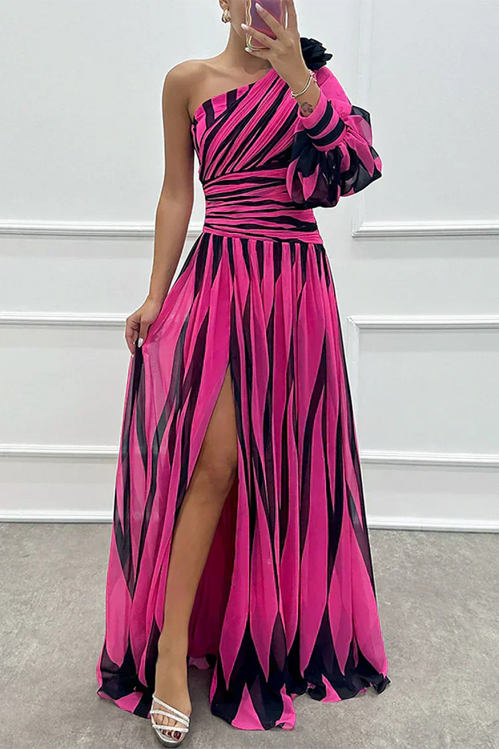 Shiloh - Abito Maxi Elegante a Righe con Una Spalla