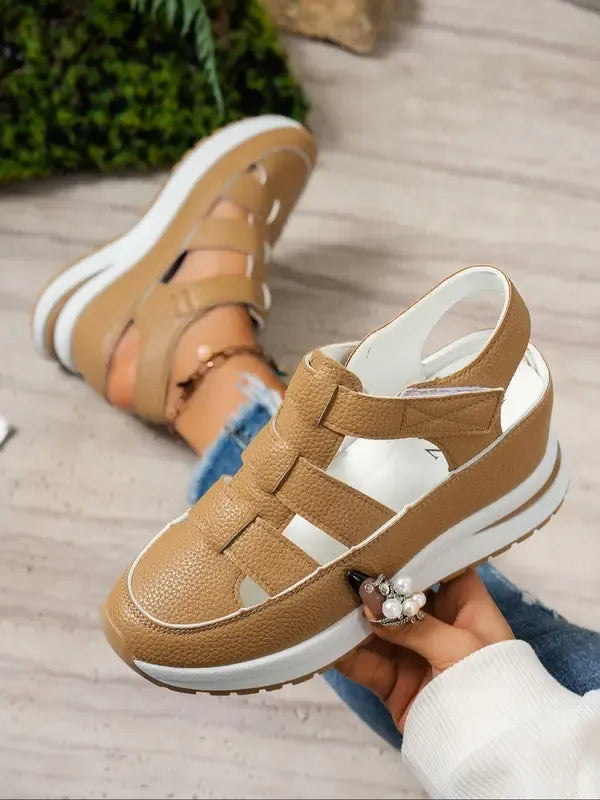 Sandali Confortevoli con Tacco per Donne con Chiusura in Velcro
