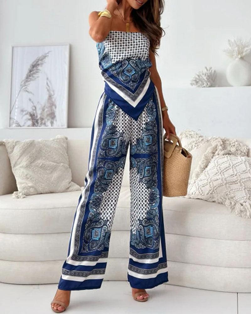 Helen | Set di Vestito Due Pezzi Stile Elegante con Lacci e Pantaloni Pronto per le Vacanze