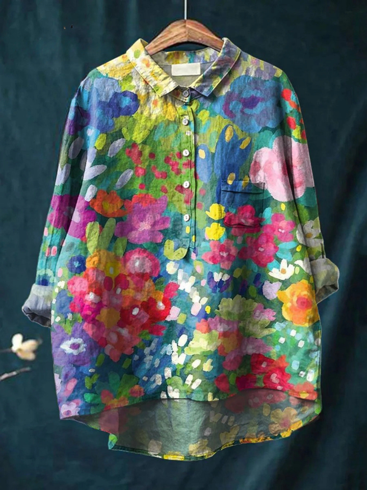Jasimne | Camicia Casuale Vintage Donna con Stampa Floreale