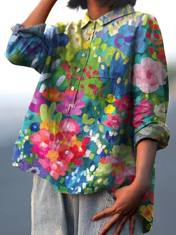 Jasimne | Camicia Casuale Vintage Donna con Stampa Floreale