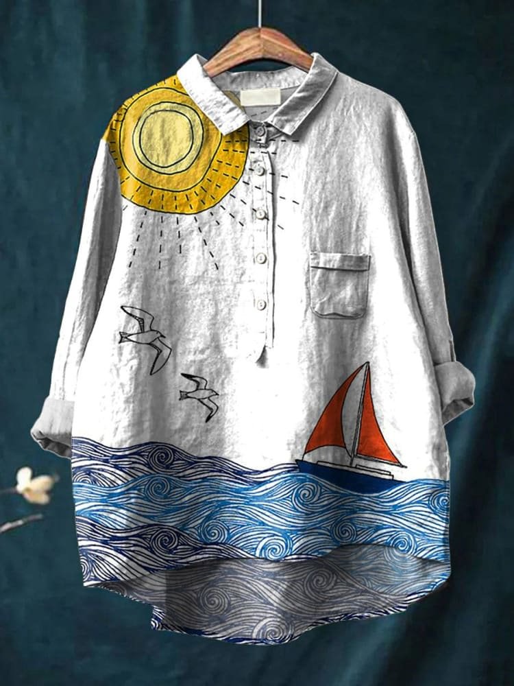 Marina | Camicia Casual con Stampa Onde Costiere per Donne