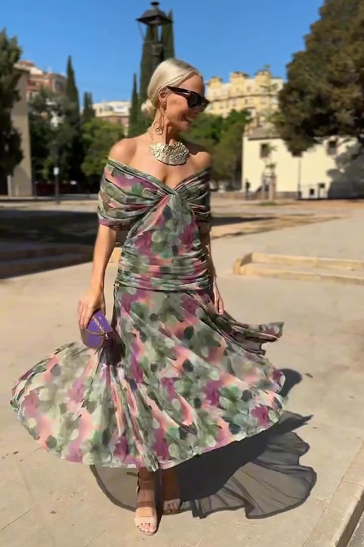 Henrietta™ | Elegante Abito Maxi Fantasia Floreale con Scollatura a V