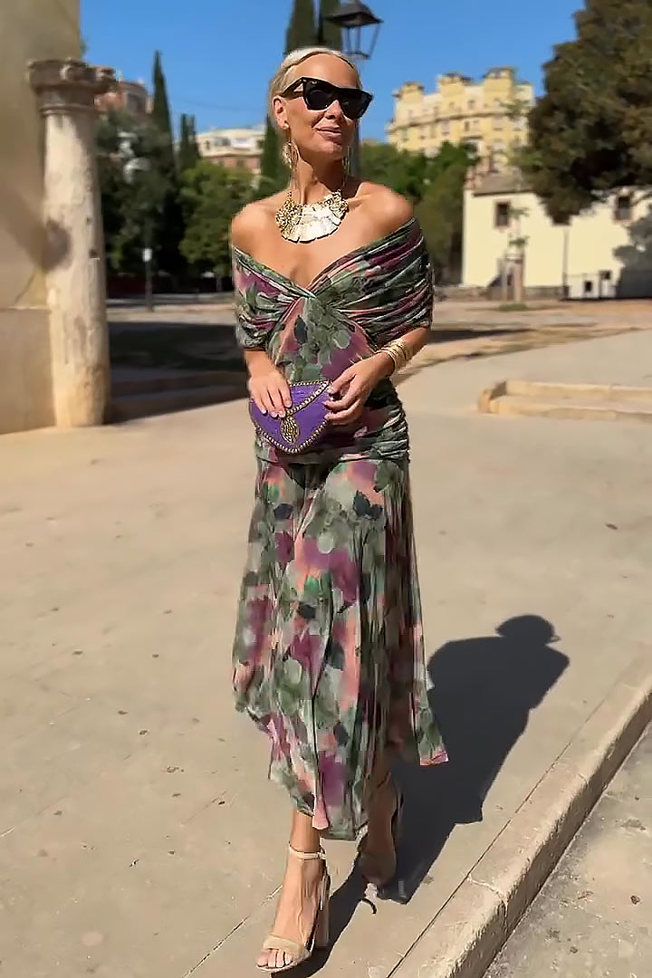 Henrietta™ | Elegante Abito Maxi Fantasia Floreale con Scollatura a V