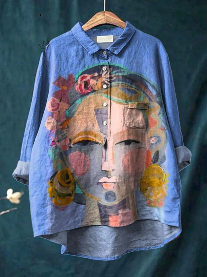 Eugen | Maglietta Casual Donna con Stampa di Ritratto di Freda in Olio