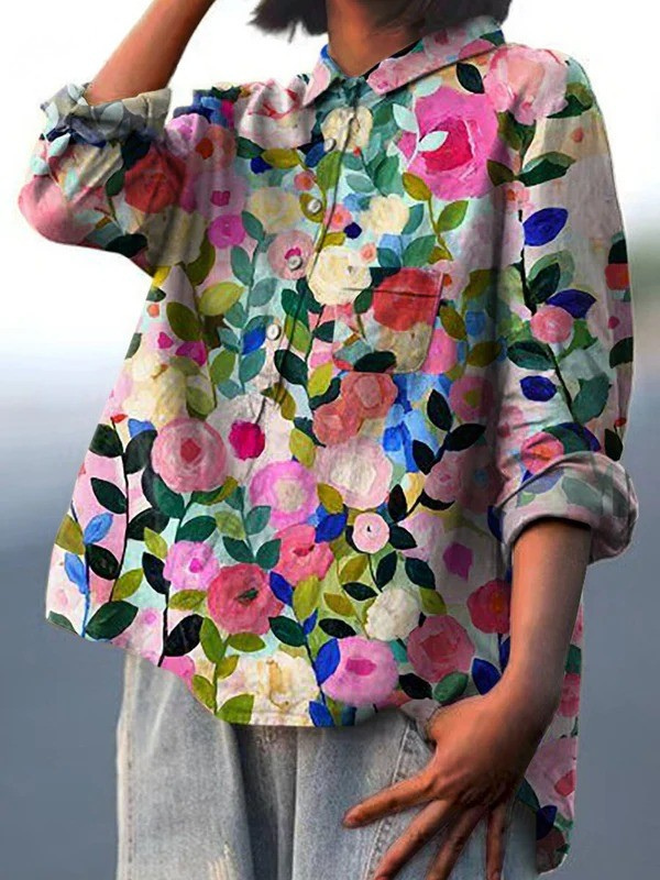 Delia | Camicia Casual da Donna con Stampa Floreale Colorata di Primavera