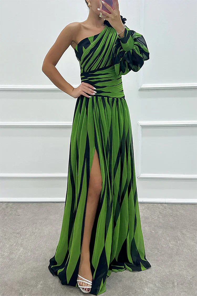 Shiloh - Abito Maxi Elegante a Righe con Una Spalla