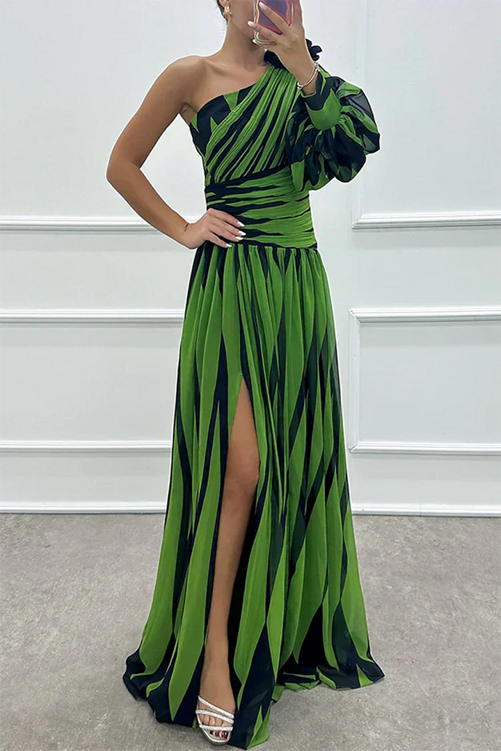 Shiloh - Abito Maxi Elegante a Righe con Una Spalla