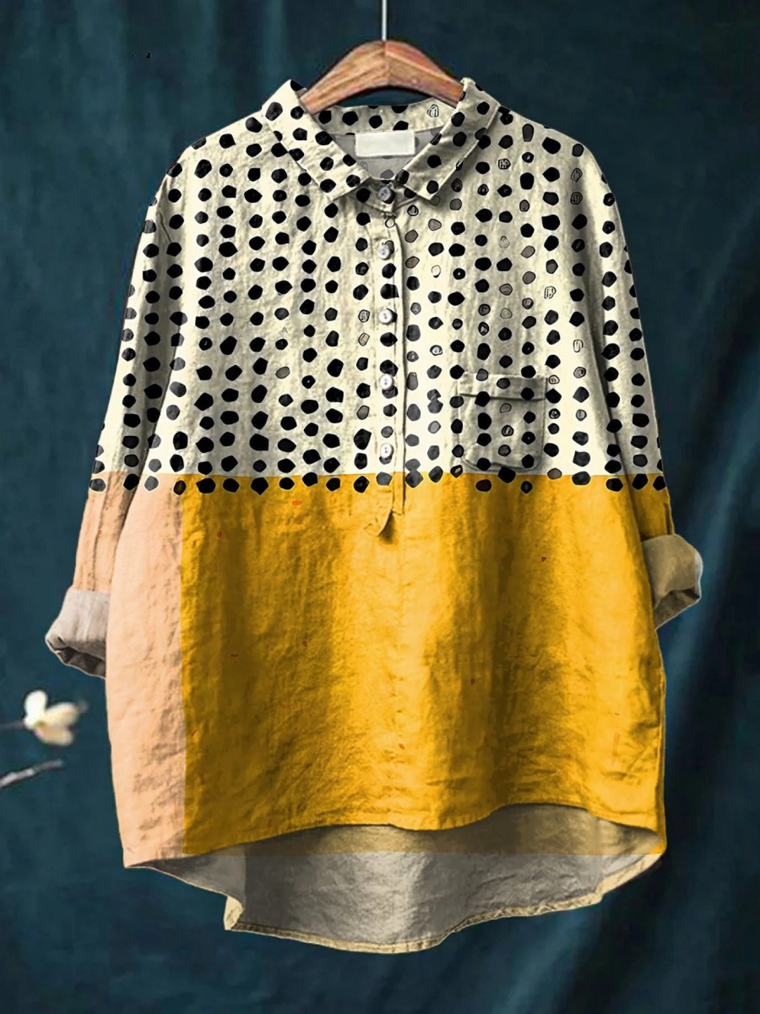 Alessia | Camicia Casual Donna Gialla con Stampa a Pois Colorati