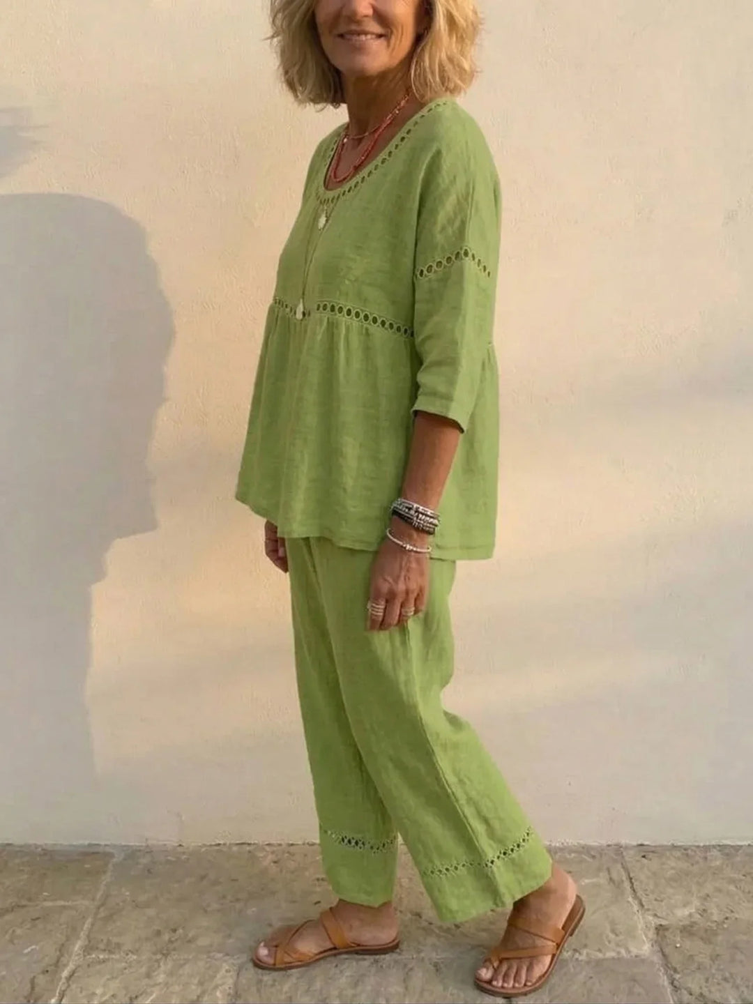 Marielle | Set Due Pezzi in Lino Morbido con Dettagli in Pizzo