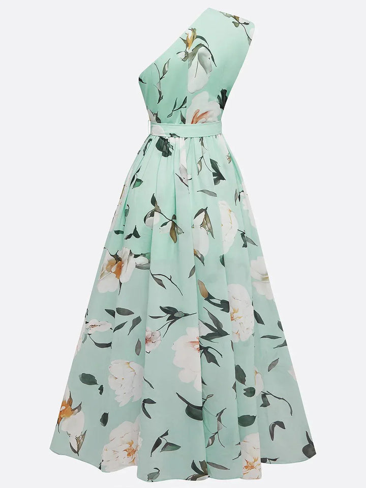 Julie | Abito Maxi Chiffon Verde Chiaro a Spalla Unica