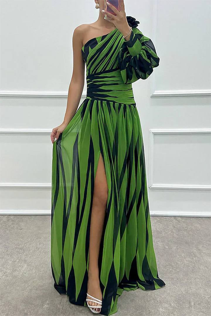 Shiloh - Abito Maxi Elegante a Righe con Una Spalla
