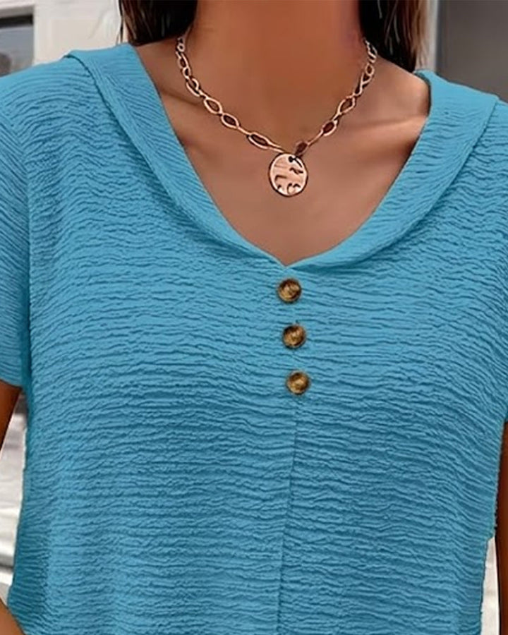T-shirt Collo Peter Pan con Bottoni