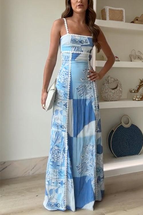 Eleonore | Abito Maxi Stampato con Fiocco e Spalline Ric Rac