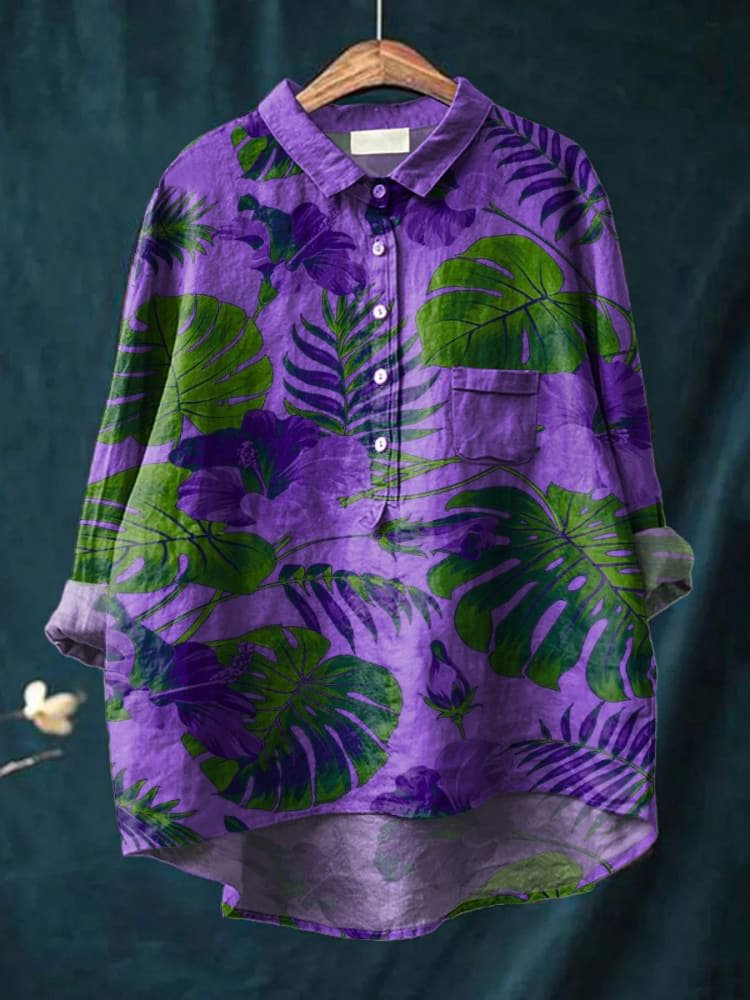 Isaline | Camicia Casual con Stampa Foglie Tropicali per Donne